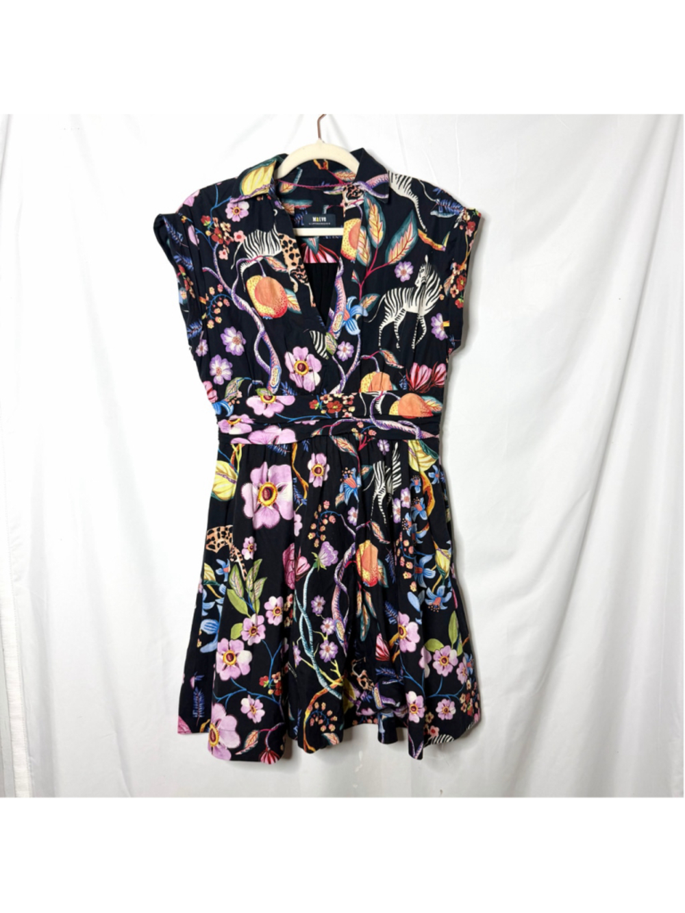 Women's Maeve Anthropologie Floral Animal Print Mini Dress Black Size 6 - Picture 4 of 10